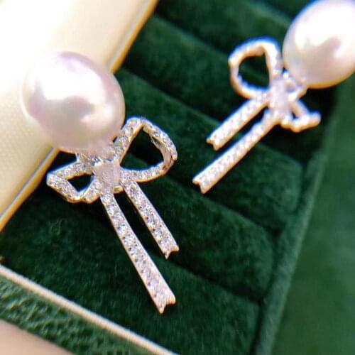 D319 Pearl Earrings Fine Jewelry Nature 8-9mm Fresh Water White Pearls Females Earrings for Women Fine Presents