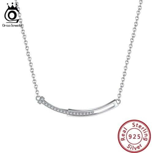ORSA JEWELS Genuine 925 Sterling Silver Pendant Necklace Clear Cubic Zirconia Necklaces for Women Fashion Party Jewelry OSN285