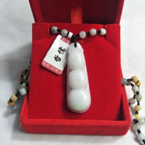 Zheru Jewelry Pure Natural Jadeite Two-Color Good Luck Pea Pendant Three-color Jadeite Necklace Necklace A Class National Certif