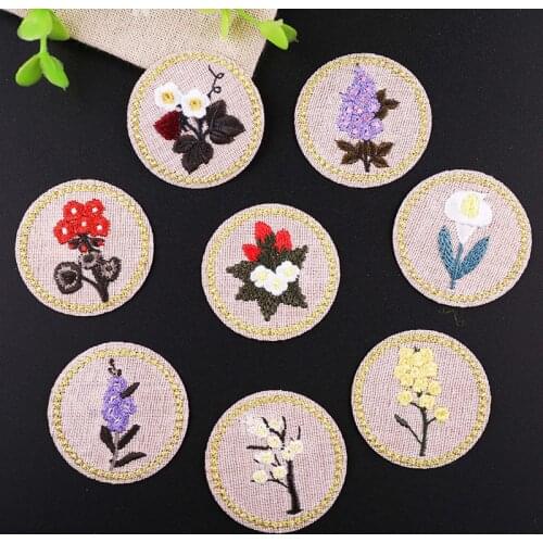 10pcs/lot Round Shape Badge Flower Patches Clothing Embroidery Iron On Applique Cheap Patches For Kids Bags Dress Clothes DIY