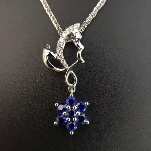 18K White Gold 0.527ct Natural Sapphire + 0.052ct Diamond Pendant Necklace Certificate sapphire-jewelry