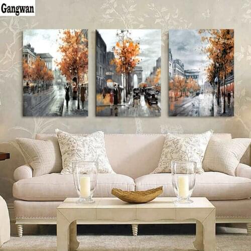 3 Panel Wall Art diamond Painting Home Decor Landscape City Street Wall Pictures embroidery cross stitch mosaic abstract Decor