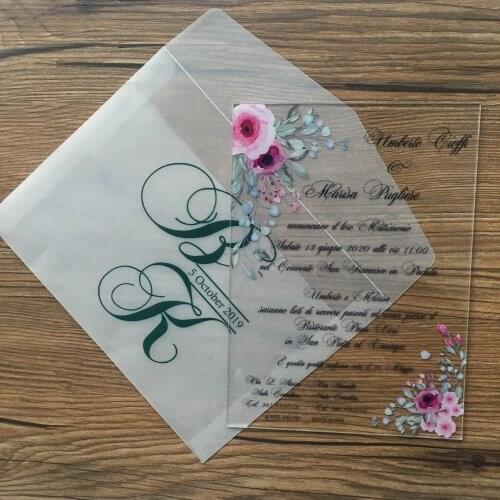 50pcs elegant flower transparent envelop newest wedding favor acrylic cards model