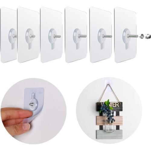 6PCS Strong Adhesive Seamless Wall Hook Transparent Waterproof Durable Sticking Screw Wall Rack Kitchen Bathroom Hanger Holder