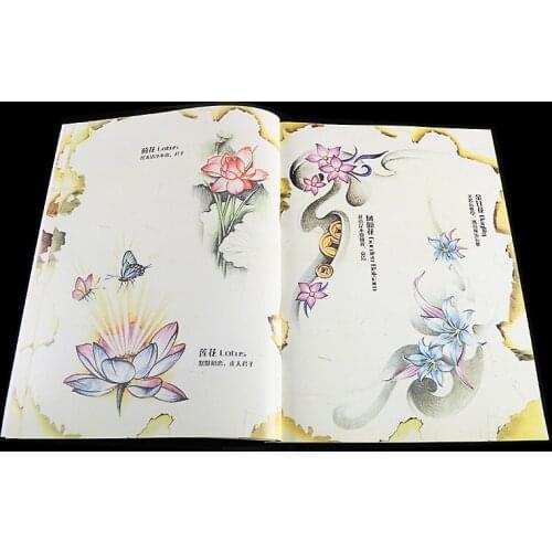 A4 Tattoo Book Flower Manuscript Woman Drawing Rose Peony Cover Pattern Green Product Peach Tattoo Stencil Embroidery 52-Pages