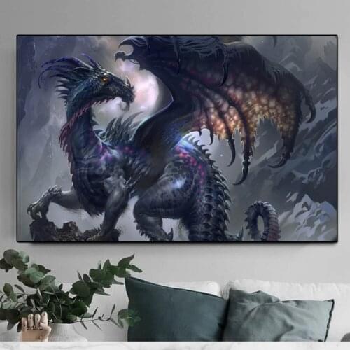 NEW Children love 5D DIY Diamond Painting Cartoon Ferocious Dark flying dragon Diamond Embroidery Room Home Decor art Mosaic