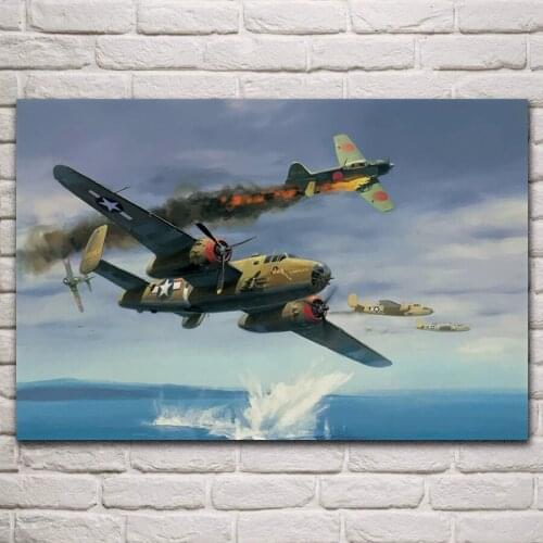 Classic B 25 Bomber ww2 aircraft battle warplane artwork living room home wall art decor print wood frame fabric poster KP591
