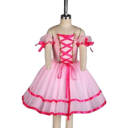 Gissel Ballet Tutu Blue/Pink Velvet Bodice Ballet Dress for Girls and Women Romantic Length Ballet Dance Tutu Costume 18320