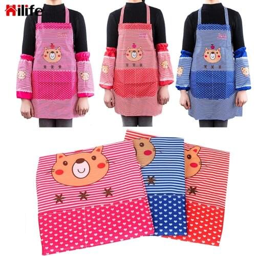 BBQ Tool Bear Apron with 1 Pair Sleeve Pocket Apron Dress Set Waist Bib Anti-oil Kitchen Accessories