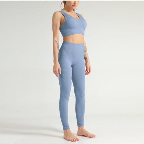 Yoga Fitness Vest Suit Seamless Striped Jacquard Bra Fitness High Waist Yoga Sports Leggings Gym Set Workout Clothes For Women