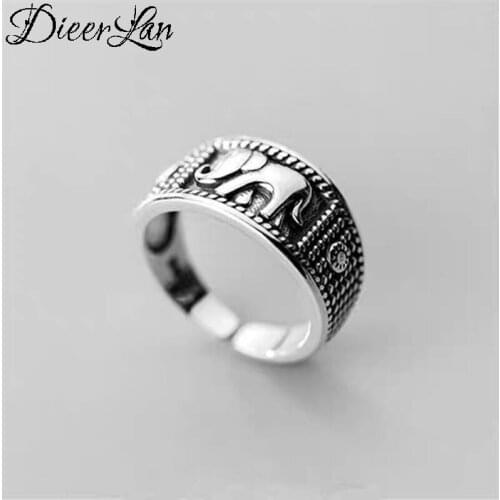 Bijoux Fashion Real Silver Color Elephant Rings for Women Boho Adjustable Antique Rings Anillos joyas de plata