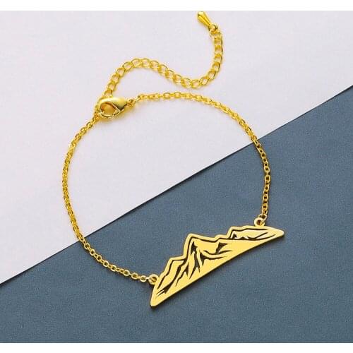 Stainless Steel Mountain Bracelet Women Multicolor Adjustable Chain Bangles Travel Wanderlust Globetrotter Hiking Jewelry