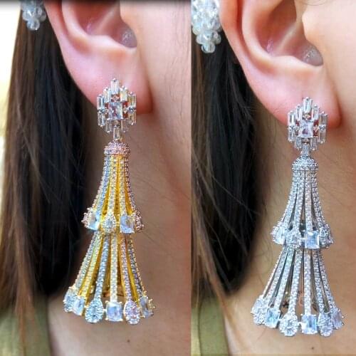 Brand High Quality Luxury Trendy Sparkly Long Dangle Earring Enthusiasm Jewelry for Women Fashion Wedding Daily Earring Jewelry