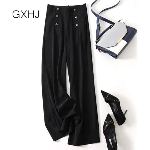 Womens wide leg pants Women High Waist Slim Loose summer Pants Casual Mom Fashion Trousers Button decoration LHJ109