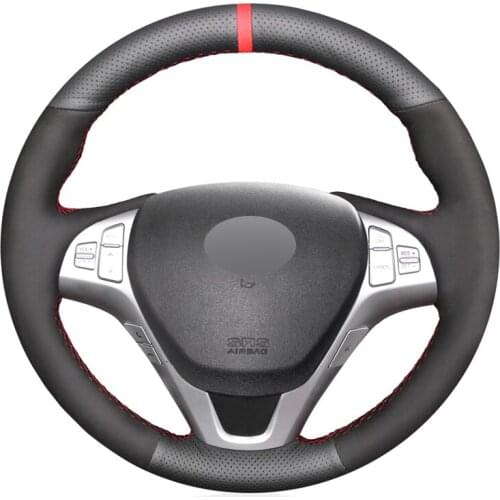 Black Artificial Leather Suede Handsew No-slip Car Steering Wheel Cover for Hyundai Genesis Coupe 2009-2016 Rohens Coupe 2009