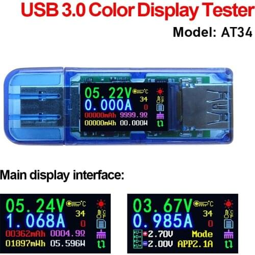 Digital USB Tester QC 3.0 Color LCD Voltmeter ammeter 3.7~30v voltage current meter multimeter battery charge power bank
