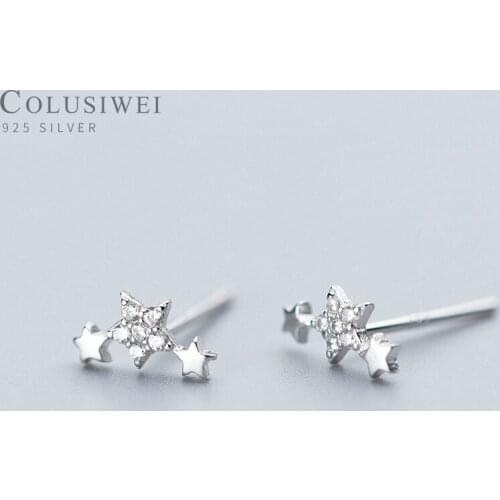 Colusiwei Silver 925 Shiny Stars Stud Earrings for Women Dazzling Clear CZ 925 Sterling Silver engagement Statement Jewelry