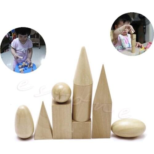 Hot Sale 10Pcs/Set Wooden Geometric Shapes Solids Blocks Of Learning Cognitive Toys