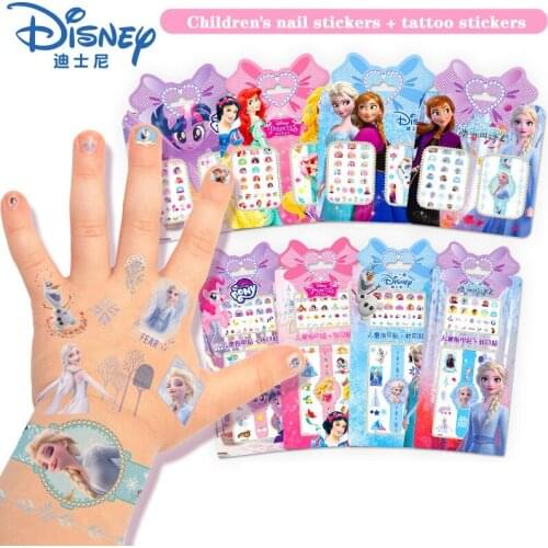 Disney Children Nail stickers Tattoo stickers Frozen 2 elsa and Anna Disney Princess Makeup Toys Nail Stickers kids sticker toys