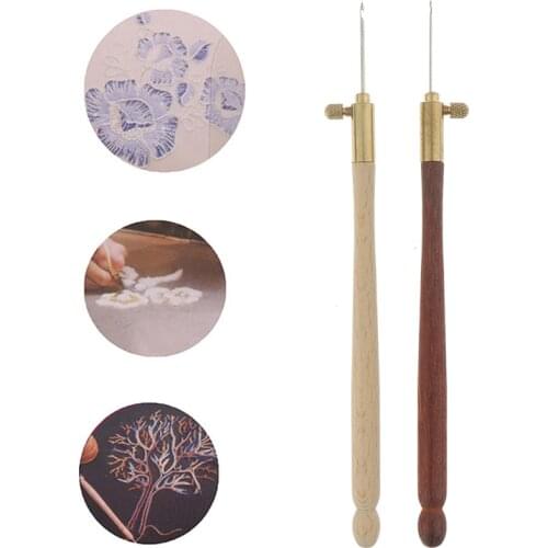 French Crochet Embroidery Beading Hoop Sewing Tool Set DIY Craft Wooden Handle Tambour Crochet Hook with 3 Needles