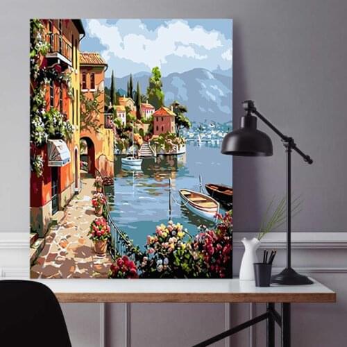 DIY painting by numbers town living room creative adult hand-painted living room decorative painting