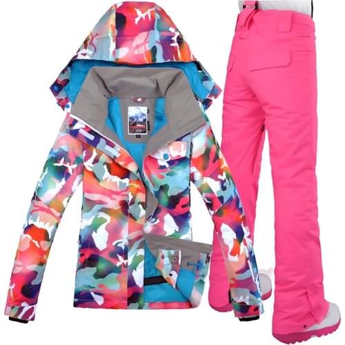 Gsou Snow Sportswear Womens Skiing Suit Sets Winter Outdoor Ski Jackets and Pants Snowboard Clothing Windproof Skiing Set