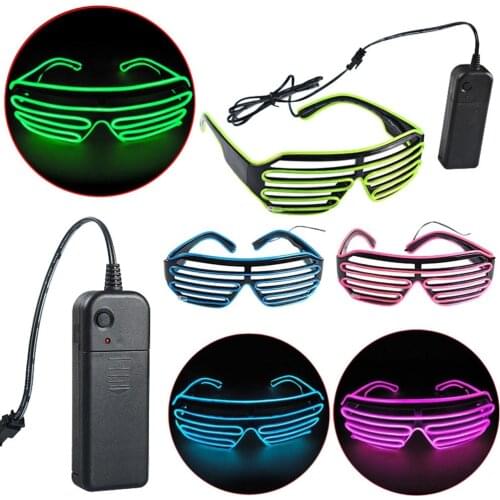 Hot sales EL Glasses EL Wire Fashion Neon LED Light Up Shutter Shaped Glasses Rave Festival DJ Party Decorative Sunglasses