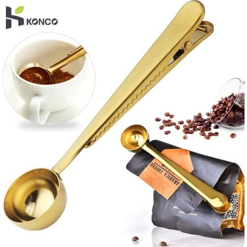 Konco Stainless Steel Coffee Spoon with Clip 2-in-1 Measuring Coffee Scoop Bag ClipTea Scooper Food Storage Sealing clip