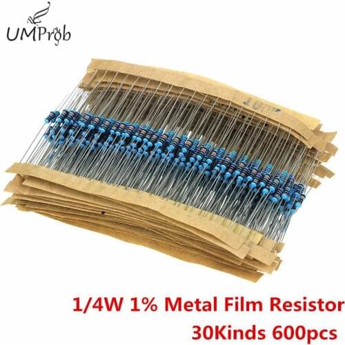 1/4W Resistance 1% Metal Film Resistor Pack Assorted Kit 1K 2K 4.7K 10K 100K 220K 220ohm 330ohm 680ohm 1M Resistors