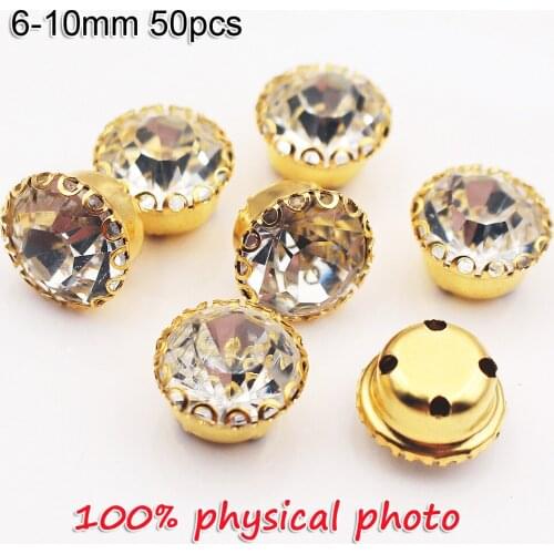 Round Glitter Crystal Sew On Rhinestone With Goden Claw Diy Colorful Dress Stones 4Holes Glass Rhinestones For Clothing 50PCS