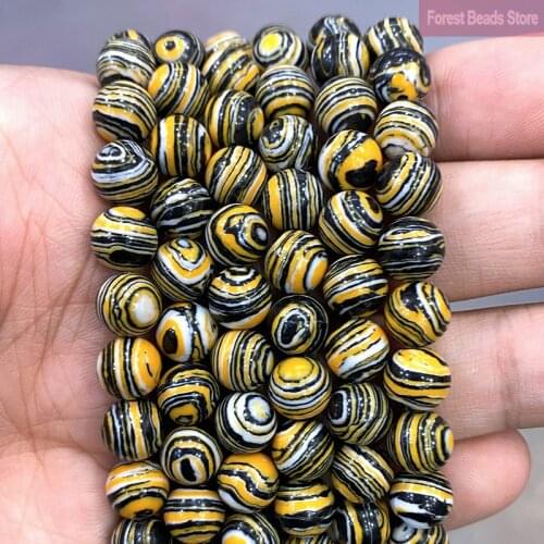 Yellow Lace Malachite Round Beads Synthetic Stone DIY Bracelet Necklace Accessories for Jewelry Making 15" Strand 4 6 8 10 12MM