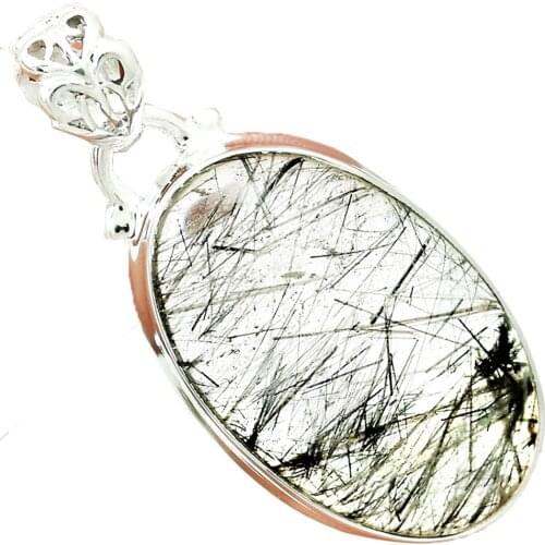 Lovegem Black Rutile Pendant 925 Sterling Silver,36 mm, AP2150