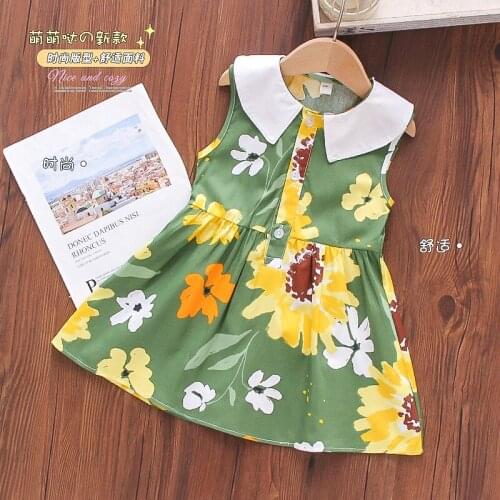 Sweet Childrens Dress Childrens Princess Dress French Small Lapel Sleeveless Girls Dress