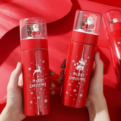 New Christmas Water Bottle Double-Wall Insulated Vacuum Flask Cute Elk Cartoon Water Cup Fashion Creative Gift Mug Wholesale