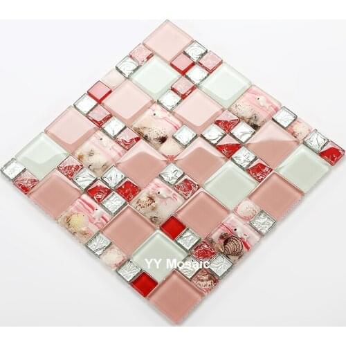 2017 New Arrival Romantic Pink Red White Shell Resin Crystal Glass Mosaic Tile for Kitchen Backsplash Shower Room DIY 3D border