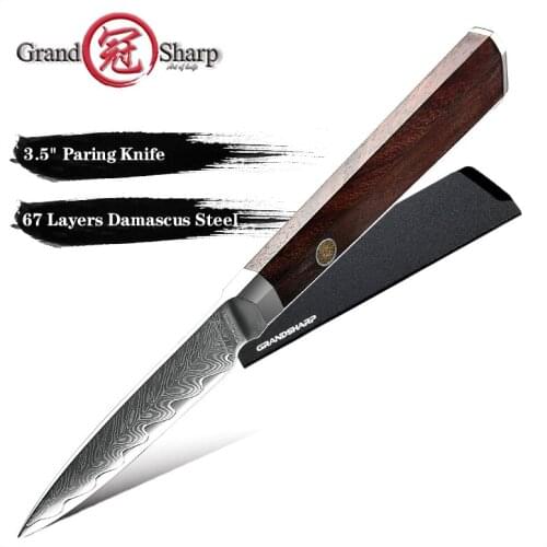 Grandsharp 3.5 Inch Paring knife Japan Damascus VG10 Steel Fruit Peeler Knife Kitchen Knife Ultra Sharp with Rosewood Handle