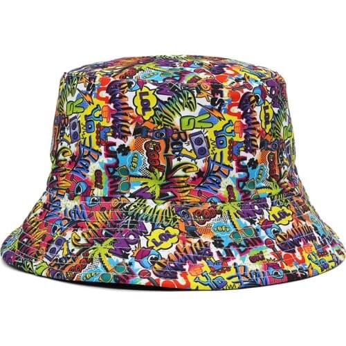 2021 New Summer Graffiti Bucket Hat for Women Men Skull Floral Outdoor Foldable Bob Fisherman Hat Girls Gorros Panama Sun Hat