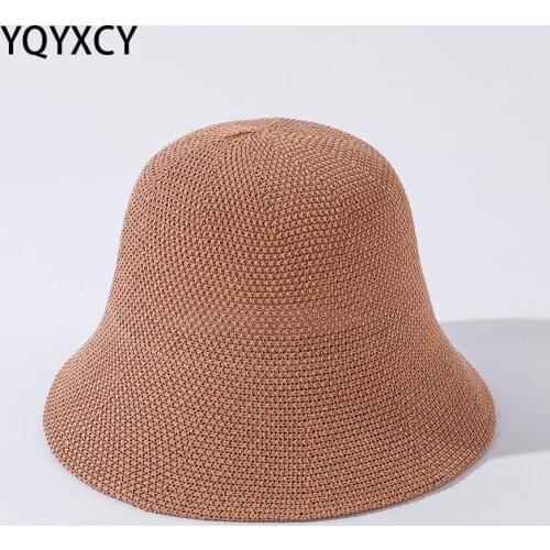 YQYXCY Bucket Hat Women Knitting Breathable Sunshade Summer Hat Female Korean Fisherman Cap Vintage Solid Color