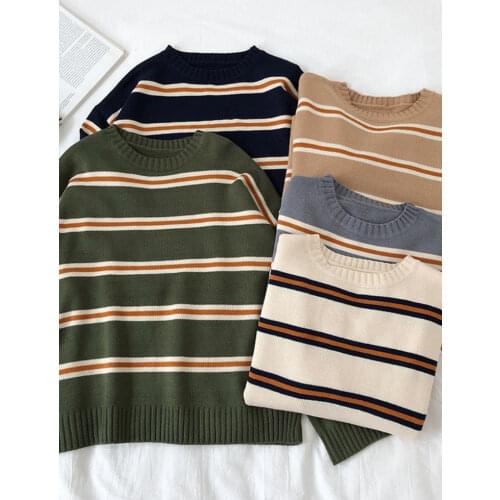 Vintage Stripe Sweaters Women Loose Oversize Korean Style Pullover Top Autumn Winter Long Sleeve Knitted Sweater Femme 2020