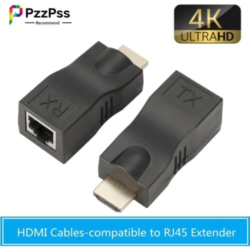 PzzPss 4K HDMI-compatible to RJ45 Extender Extension up to 30m Over CAT5e / 6 UTP LAN Ethernet Cable RJ45 Ports LAN Network