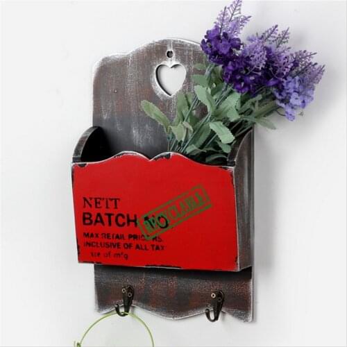 Retro wooden organizer wall hanging box key hooks Flower pot mailbox Home Furnishing decoration Letter box holder