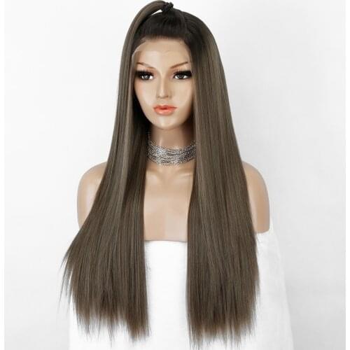 Scheherezade Brown Ombre Lace Front Wig Synthetic Hair Long straight Wig For Women Synthetic Lace Front Wig Heat Resistant 13×3