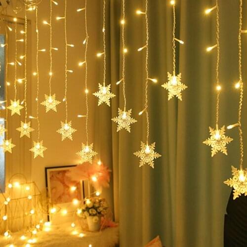 Snowflake LED String Light Flashing Fairy Lights Curtain Light Garland For Holiday New Year Decor Indoor Outdoor Christmas