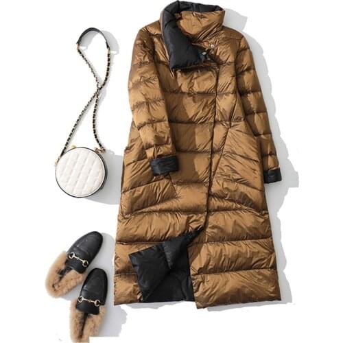 Special Offer Womens Long Down Jacket Over The Knee and Thin Down Jacket Korean Style Jacket Plus Size Puffer Jacket