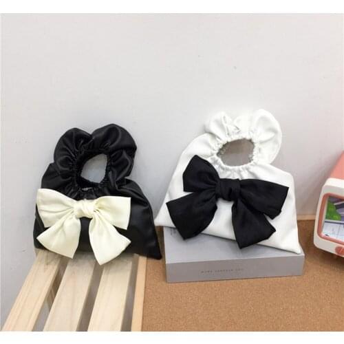 Fashion Womens Bags Pleated PU Leather Bowknot Mini Tote Bag Casual Lady Contrast Color Street Travel Handbag Shopper Handbags