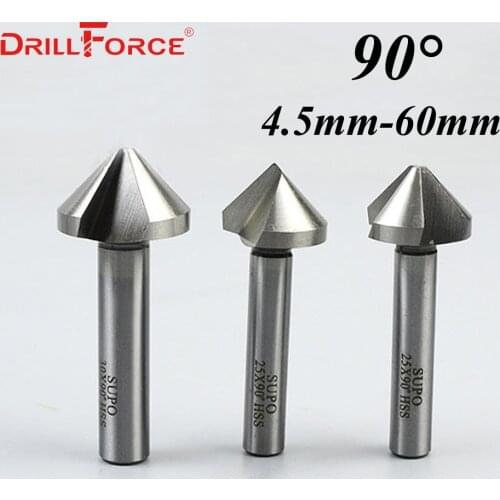 4.5-60mm HSS 3 Flute 90 Degree Chamfer Countersink Drill Bits(4.5/5/6.3/8.3/10.4/12.4/14/16.5/18/20.5/23/25/30/35/40/45/50/60mm)