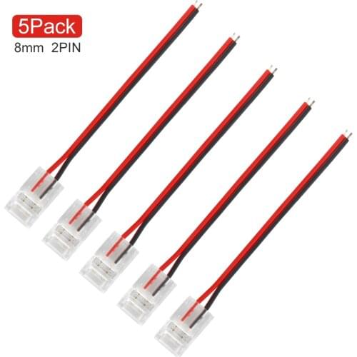 VIPMOON LED Strip Single End Transparent Connector 2PIN 8mm PCB Cable for 3528/5050 LED Light Strip No Soldering Connectors