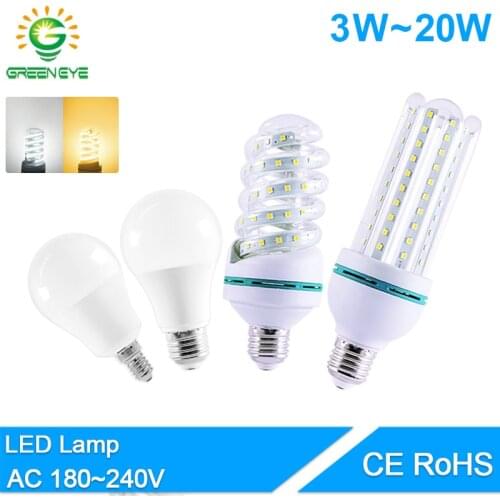 GreenEye Led Bulb E27 E14 3W 7W 9W 12W 16W 20W LED Light AC 220V 2835 SMD Real Watt Lumiere Bombilla Lampadina LED Lamp Aluminum