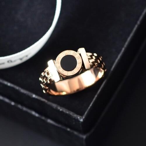 Trend Rose Gold color Titanium Steel Black Rings / Classic Titanium Steel Unisex Roman Numerals cheap Ring,size 5-10 available