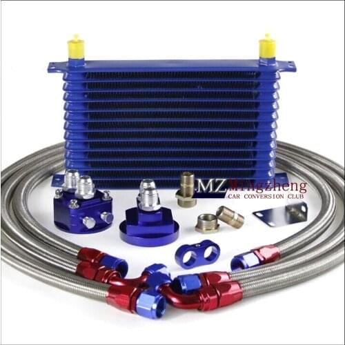 Universal Thermostat Adaptor Engine Racing Oil Cooler Kit for CAR/TRUCK Blue AN10 Engine Oil Cooling Kit Split Adapter 3 Tubing